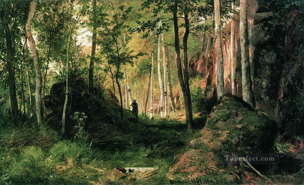 ハンターのいる風景 ヴァラーム島 1867年 イワン・イワノビッチの森油絵